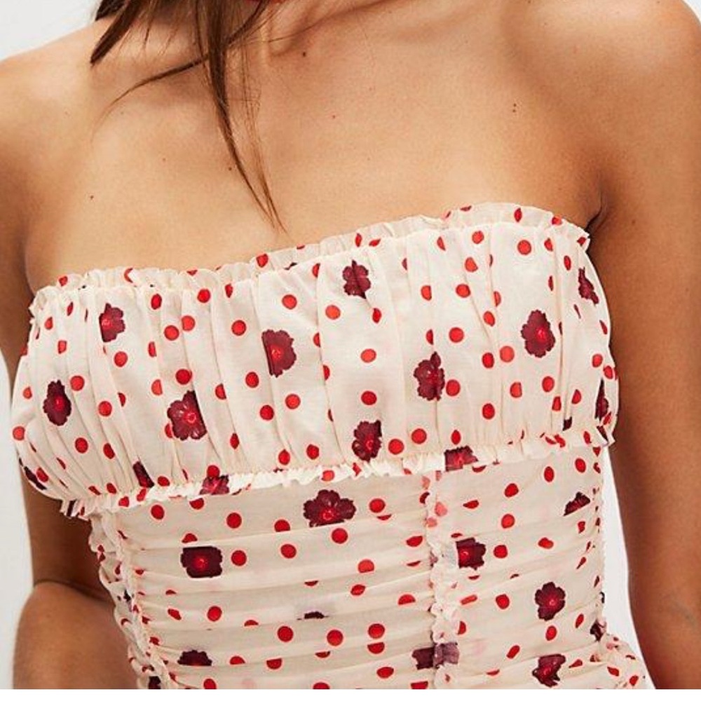Free People Scottie Printed Tube Top Strapless Floral in Red & Cream $58 Sz. S